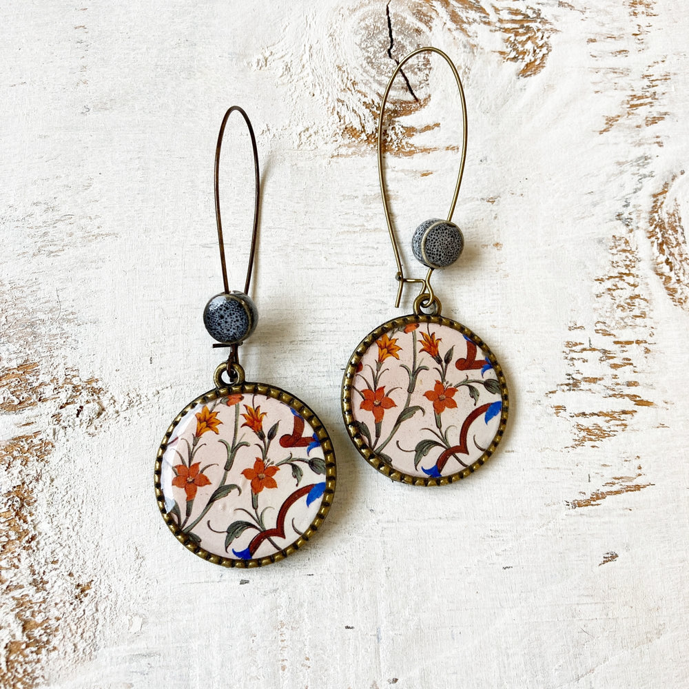 Hoop Earrings  with ceramic bead -Mural, City Palace, Jaipur