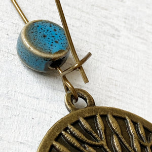 Hoop Earrings  with ceramic bead - Kalamkari Peacock, Andhra Pradesh