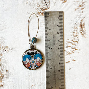 Hoop Earrings  with ceramic bead - Kalamkari Peacock, Andhra Pradesh