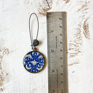 Hoop Earrings  with ceramic bead - Mughal Ceramic Platter, Blue