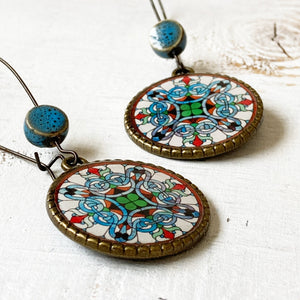 Hoop Earrings  with ceramic bead - CSMT - Mumbai, Stained Glass