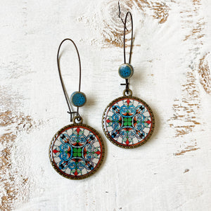 Hoop Earrings  with ceramic bead - CSMT - Mumbai, Stained Glass