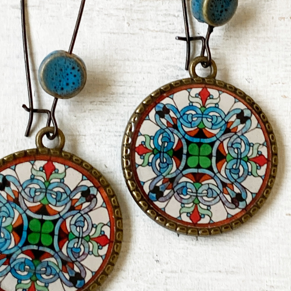 Hoop Earrings  with ceramic bead - CSMT - Mumbai, Stained Glass