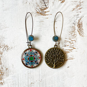 Hoop Earrings  with ceramic bead - CSMT - Mumbai, Stained Glass