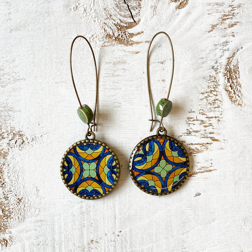 Hoop Earrings  with ceramic bead - CSMT (VT) - Mumbai, Stained Glass