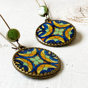 Hoop Earrings  with ceramic bead - CSMT (VT) - Mumbai, Stained Glass