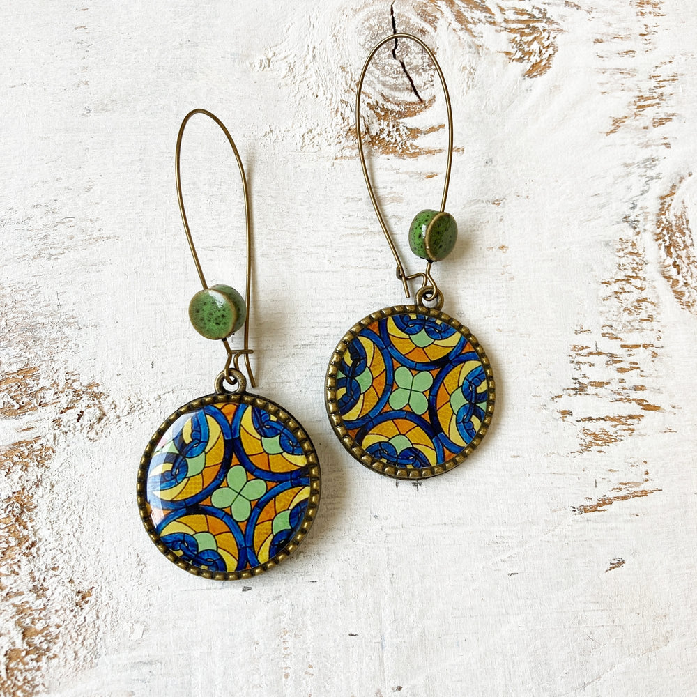 Hoop Earrings  with ceramic bead - CSMT (VT) - Mumbai, Stained Glass