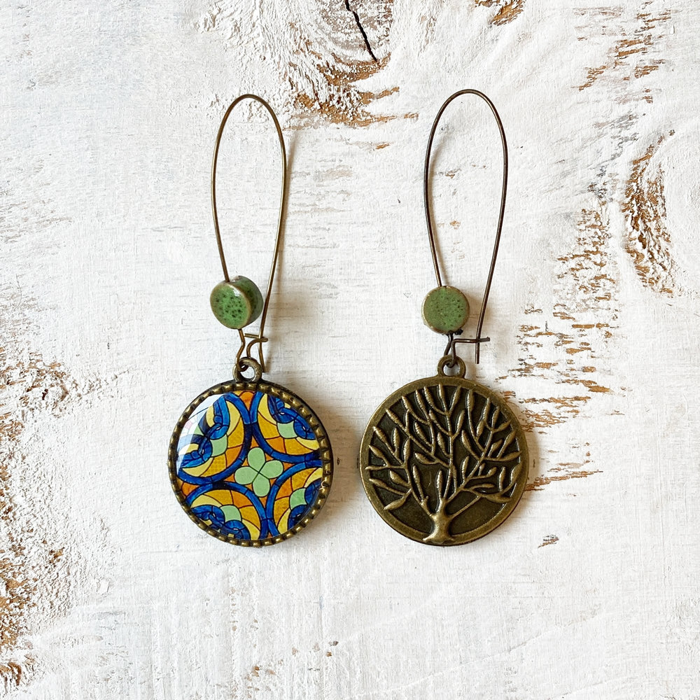 Hoop Earrings  with ceramic bead - CSMT (VT) - Mumbai, Stained Glass