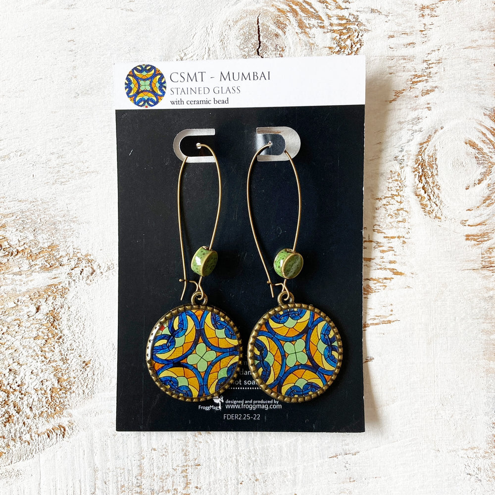 Hoop Earrings  with ceramic bead - CSMT (VT) - Mumbai, Stained Glass