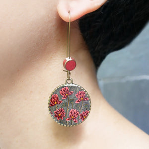 Hoop Earrings  with ceramic bead - Lotus City Palace, Mural