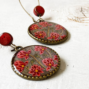 Hoop Earrings  with ceramic bead - Lotus City Palace, Mural