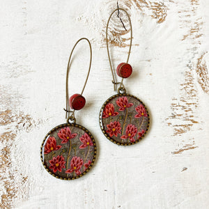 Hoop Earrings  with ceramic bead - Lotus City Palace, Mural