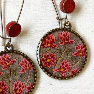 Hoop Earrings  with ceramic bead - Lotus City Palace, Mural