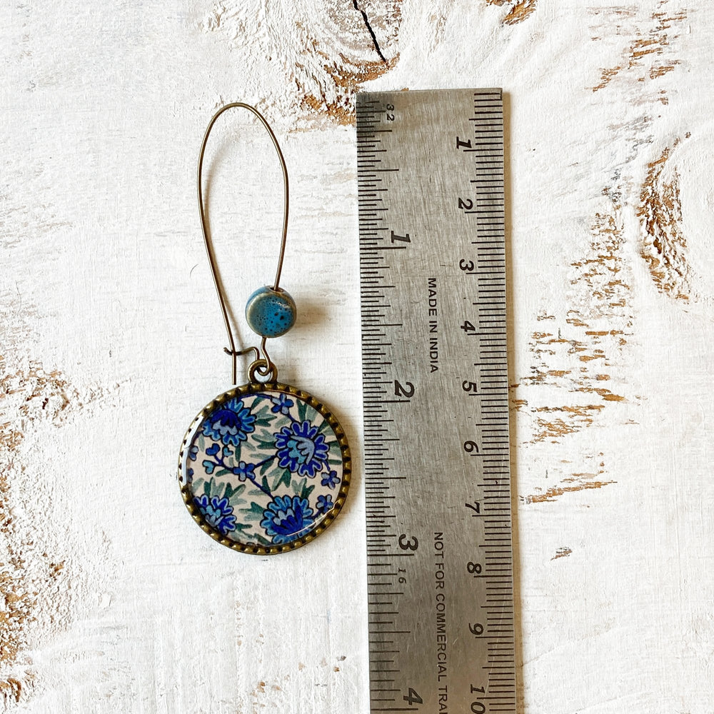 Hoop Earrings  with ceramic bead - Kashida - Kashmir, Hand Embroidery