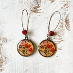 Hoop Earrings  with ceramic bead - Mughal Flowers