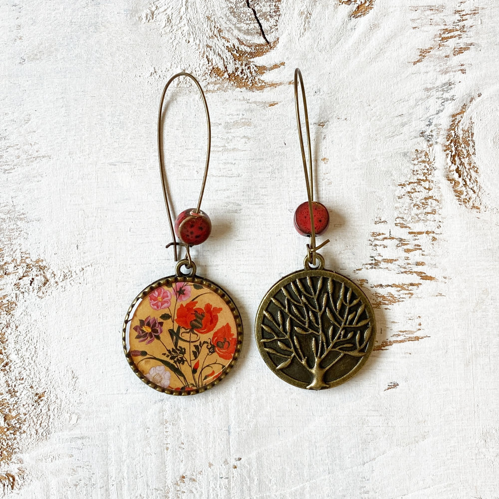 Hoop Earrings  with ceramic bead - Mughal Flowers