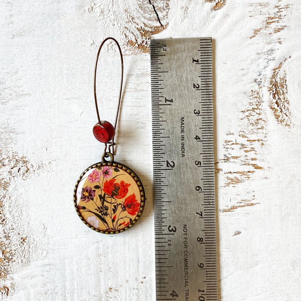 Hoop Earrings  with ceramic bead - Mughal Flowers