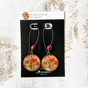 Hoop Earrings  with ceramic bead - Mughal Flowers