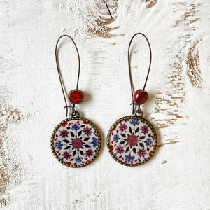 Hoop Earrings  with ceramic bead - Mural, King's Quarters, Amer