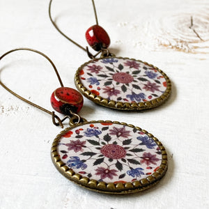 Hoop Earrings  with ceramic bead - Mural, King's Quarters, Amer