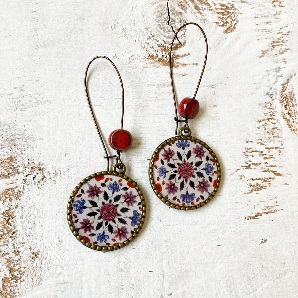 Hoop Earrings  with ceramic bead - Mural, King's Quarters, Amer