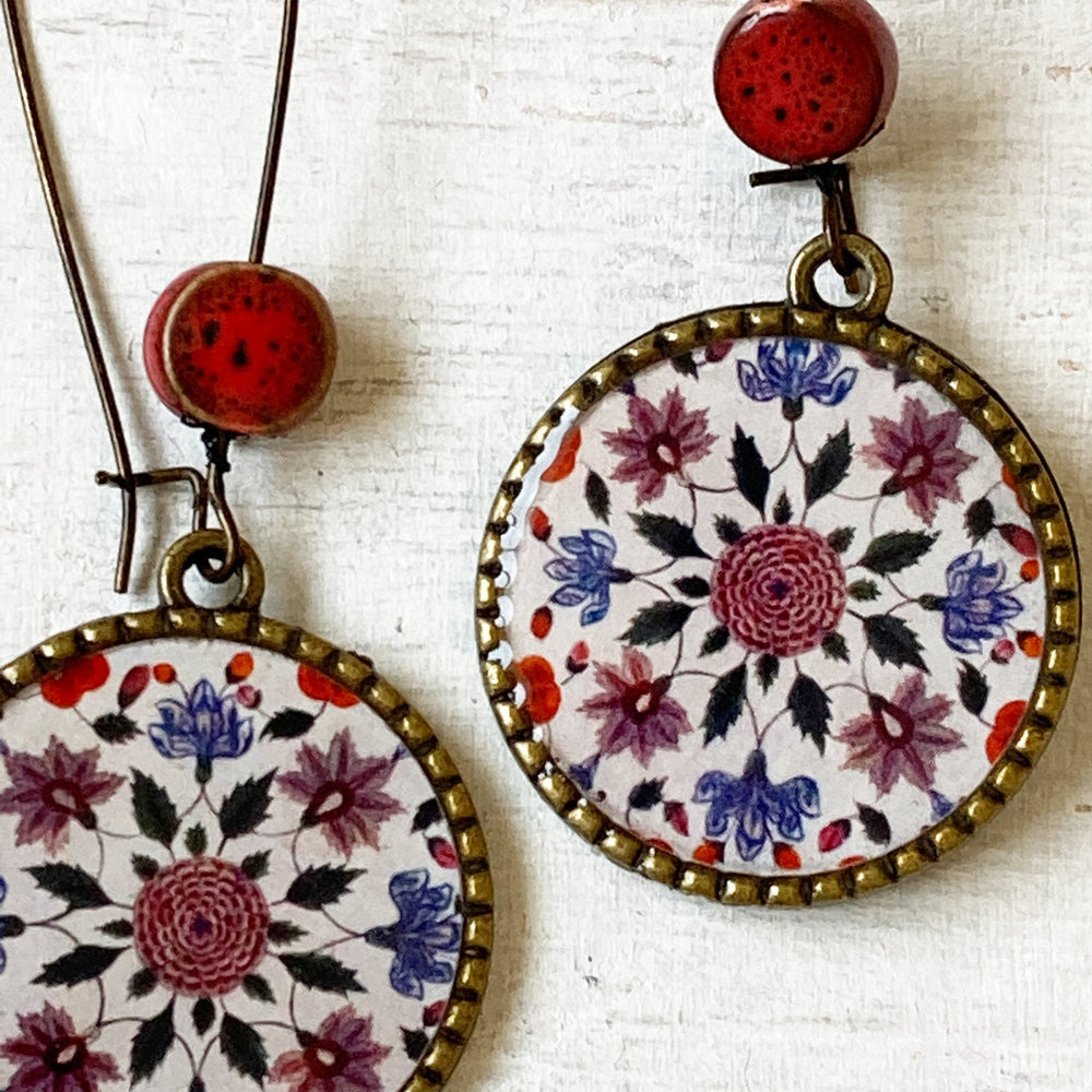 Hoop Earrings  with ceramic bead - Mural, King's Quarters, Amer