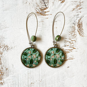 Hoop Earrings  with ceramic bead - Lotus, Pichwai Painting, Rajasthan