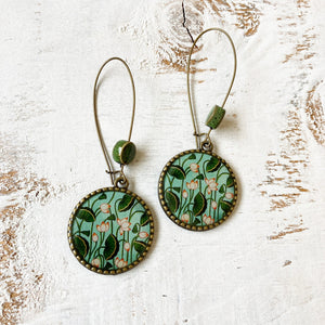 Hoop Earrings  with ceramic bead - Lotus, Pichwai Painting, Rajasthan