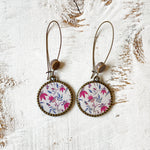 Hoop Earrings with ceramic bead - Pink Chintz