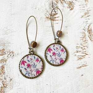 Hoop Earrings with ceramic bead - Pink Chintz