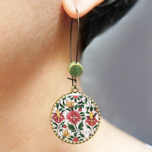 Hoop Earrings  with ceramic bead -  Kaurali Palace, Mural