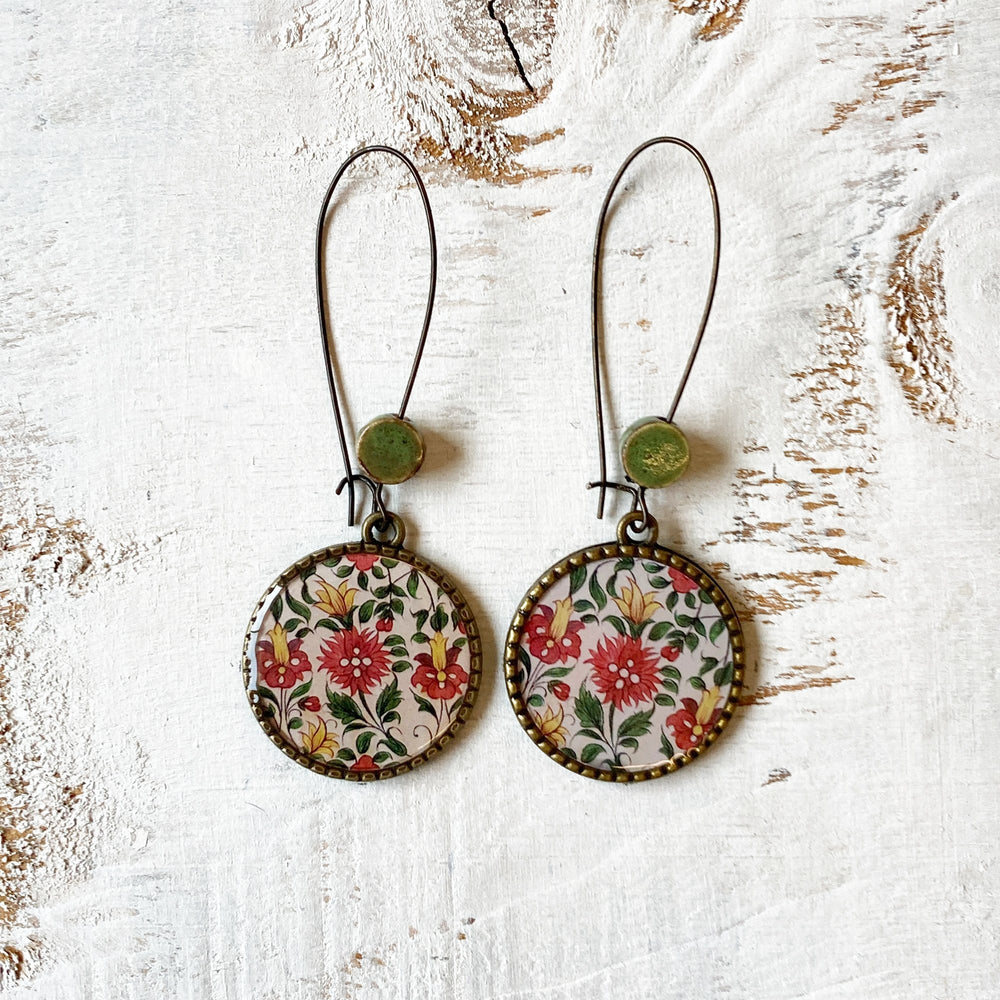 Hoop Earrings  with ceramic bead -  Kaurali Palace, Mural