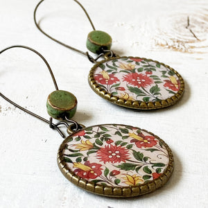 Hoop Earrings  with ceramic bead -  Kaurali Palace, Mural