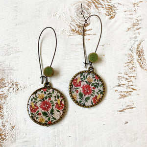 Hoop Earrings  with ceramic bead -  Kaurali Palace, Mural