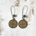 Hoop Earrings  with ceramic bead - Kashmiri Papier Mache - Blue Centre