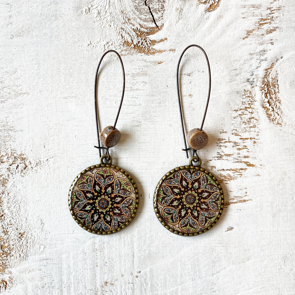 Hoop Earrings  with ceramic bead - Kashmiri- Papier Mâché