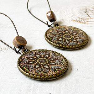 Hoop Earrings  with ceramic bead - Kashmiri- Papier Mâché