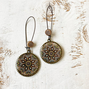 Hoop Earrings  with ceramic bead - Kashmiri- Papier Mâché