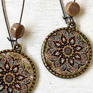 Hoop Earrings  with ceramic bead - Kashmiri- Papier Mâché