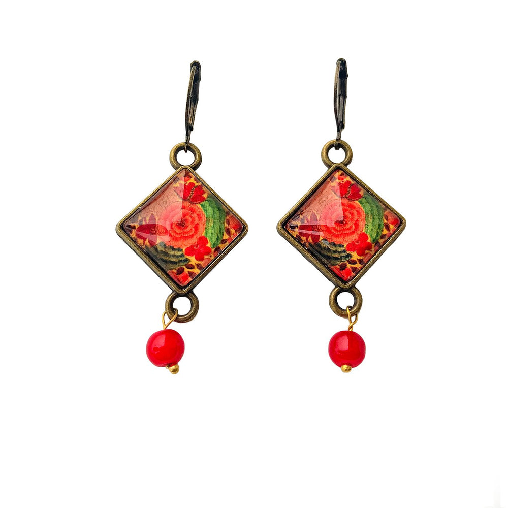 Hanging Earrings with Bead - Gul-Andar-Gul Naqashi Kashmir