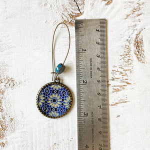 Hoop Earrings  with ceramic bead - Ajrakh, Block Print