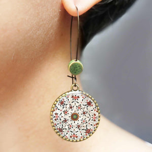 Hoop Earrings  with ceramic bead - Hawa Mahal - Jaipur, Painted dome