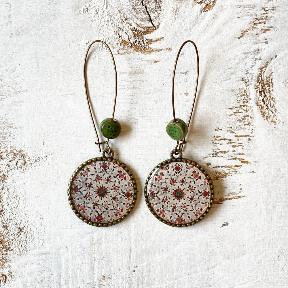 Hoop Earrings  with ceramic bead - Hawa Mahal - Jaipur, Painted dome