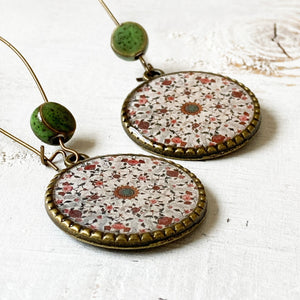 Hoop Earrings  with ceramic bead - Hawa Mahal - Jaipur, Painted dome