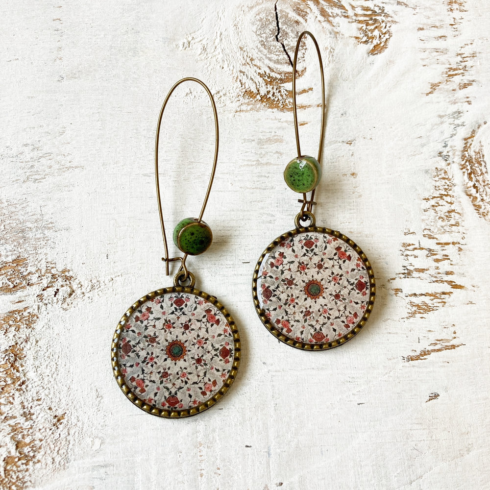 Hoop Earrings  with ceramic bead - Hawa Mahal - Jaipur, Painted dome