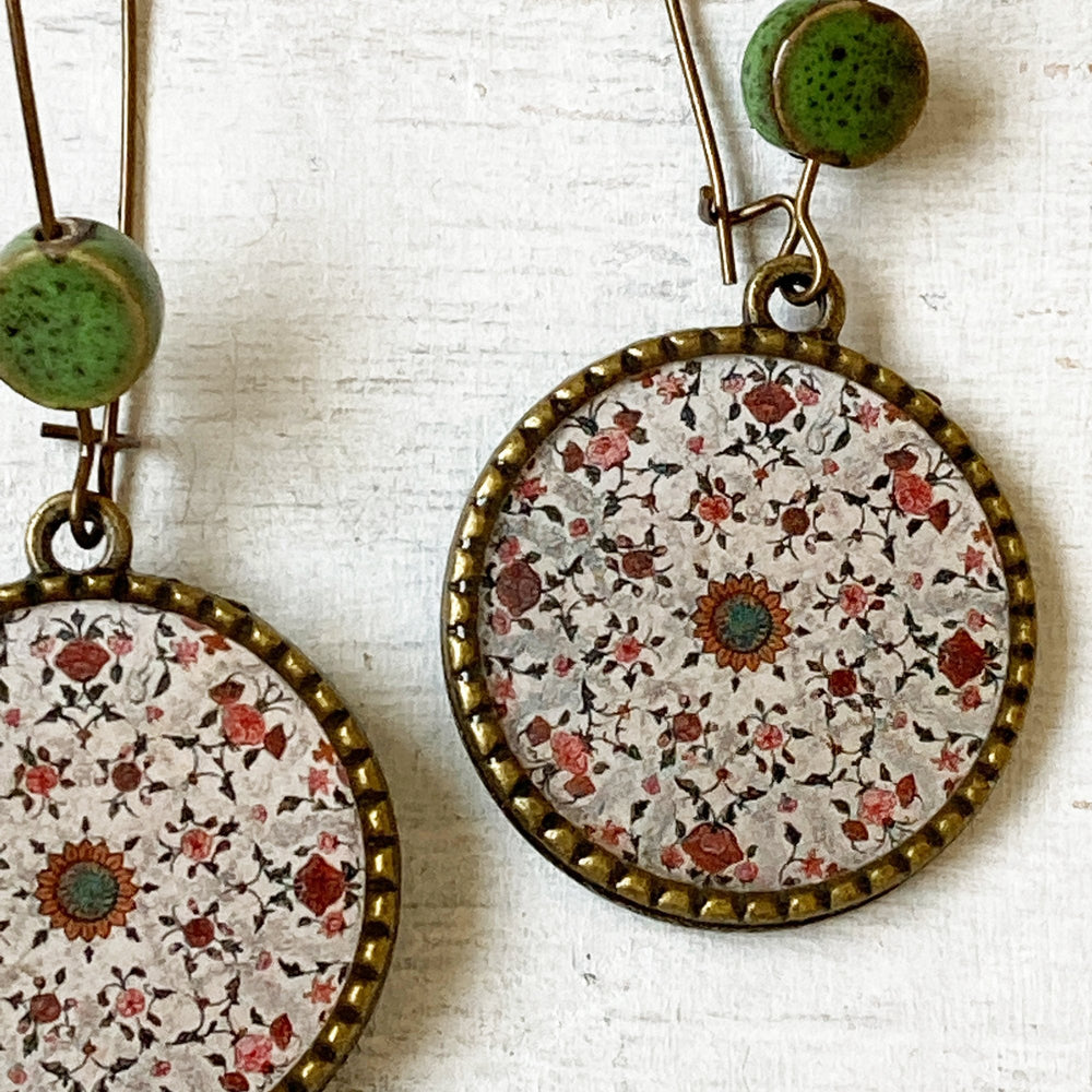 Hoop Earrings  with ceramic bead - Hawa Mahal - Jaipur, Painted dome