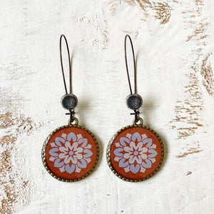 Hoop Earrings  with ceramic bead - City Palace - Jaipur Painted medallion