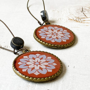 Hoop Earrings  with ceramic bead - City Palace - Jaipur Painted medallion