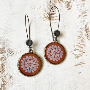 Hoop Earrings  with ceramic bead - City Palace - Jaipur Painted medallion