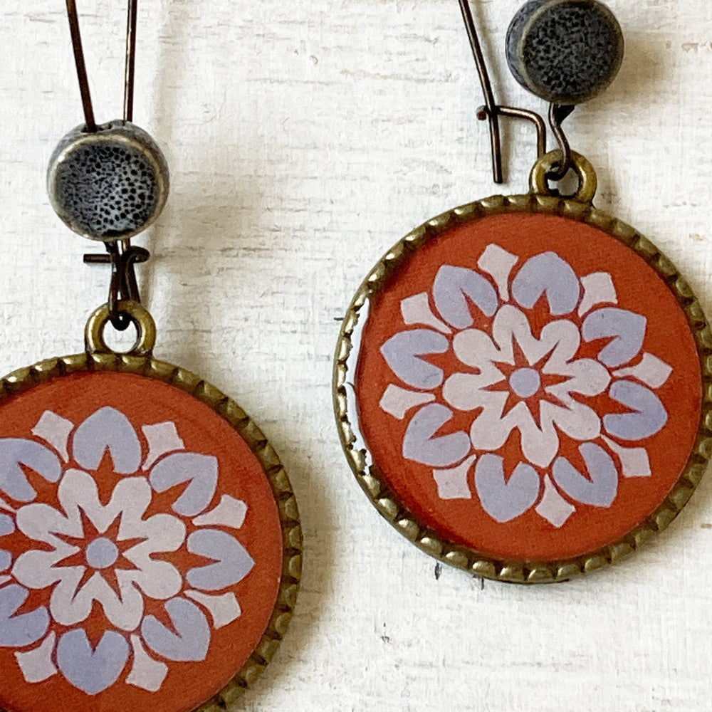 Hoop Earrings  with ceramic bead - City Palace - Jaipur Painted medallion